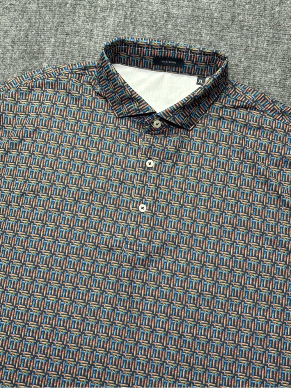 Turtleson Golf Polo Mens XL Blue Cigar Print Performance Stretch